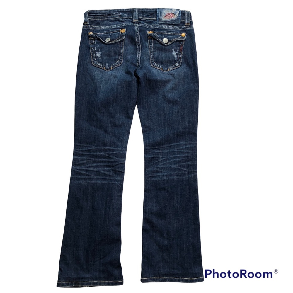 MEK Denim Dark Wash New York Distressed Bootcut Jeans Sz 28